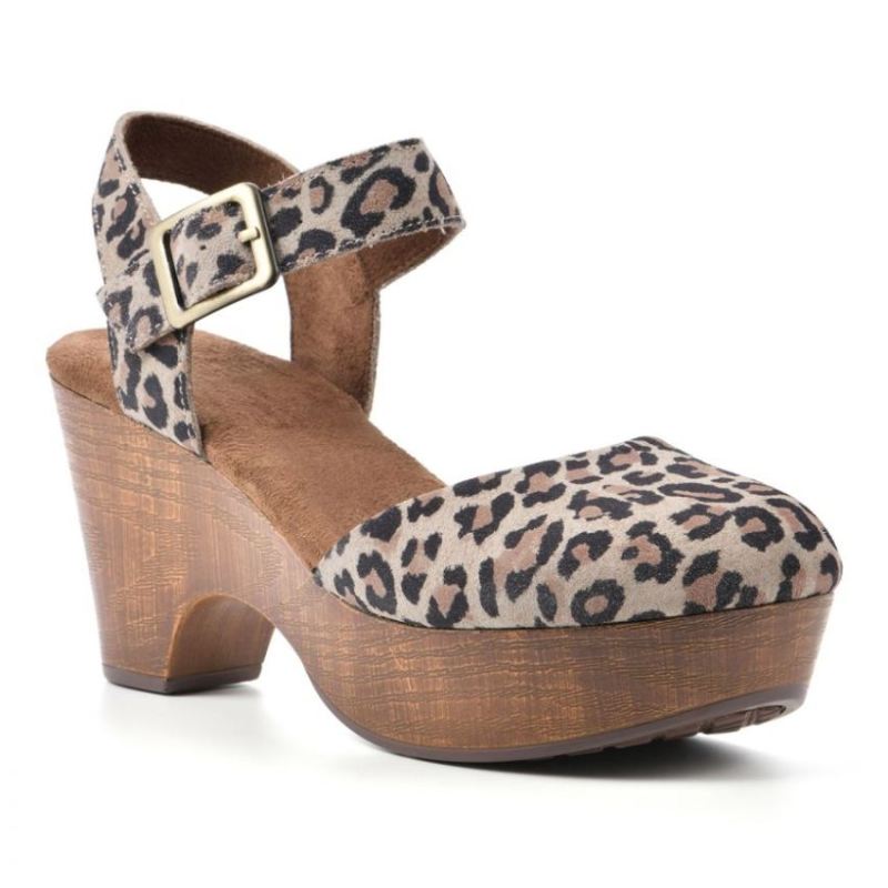 White Mountain | Women's Casey Heeled Clog-Natural Leopard Suede