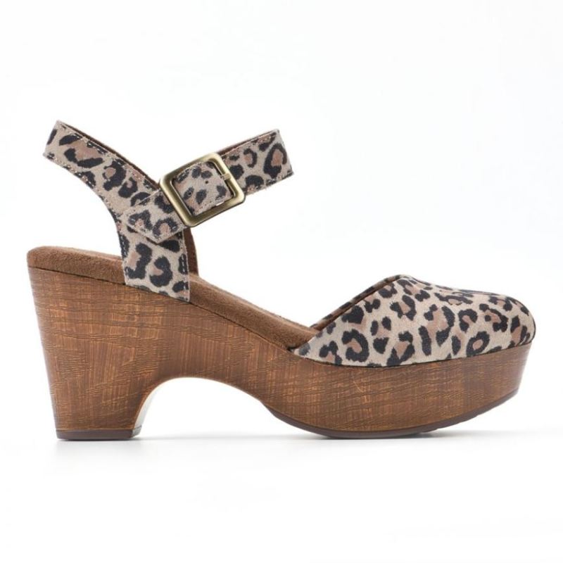 White Mountain | Women's Casey Heeled Clog-Natural Leopard Suede