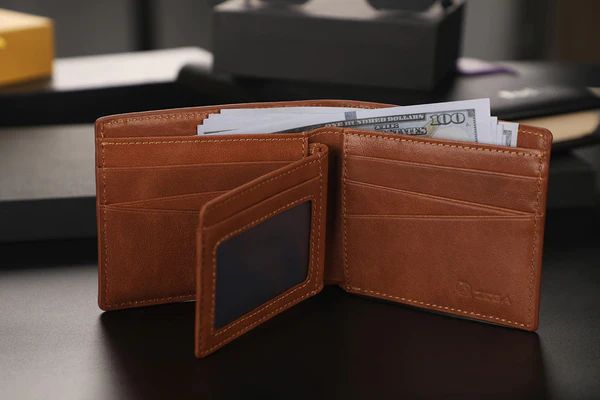 Zeba Quick Ship Premium Leather Trifold Wallet With Removable ID-Cognac Brown