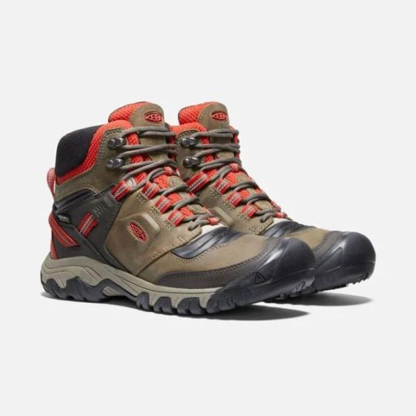 Keen | Men's Ridge Flex Waterproof Boot-Dark Olive/Ketchup