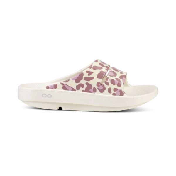 OOFOS WOMEN'S OOAHH LIMITED SLIDE SANDAL - ROSE LEOPARD